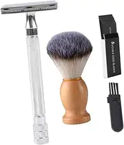 MERRYHAPY Old Style Shaver Set Double-edged Metal Razor Beard Brush Blade Kit for Travel