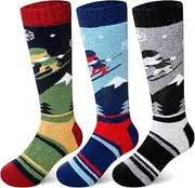 [SEEYAN] Kids Ski Socks Merino Wool Thermal Winter Socks Boys Girls Warm SnowBoarding Thick Skiing Socks 3 Pairs