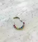 Rainbow Septum Ring Clicker Daith Hoop with Natural Sapphire 14kGold Rook Tragus