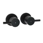 Black 1/4 Turn Twin Shower Taps Hot Cold Wall Set Bath Basin Vanity Mixer Round