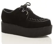 Ajvani Womens Flat Double Platform Wedge Lace Up Goth Creepers Shoes Boots UK 5 * EU 38 * US 7
