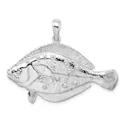 Sterling Silver De-Ani Rhodium-Plated Polished 3D Flounder Fish Pendant