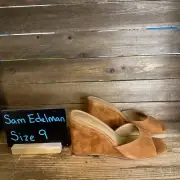 New NIB Womens Sam Edelman Merrick Brown Suede Wedge Heeled Sandals Size 9 M