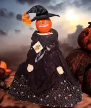 RARE Vintage Heidi Steiner Esmerelda Large Pumpkin Head Folk Art Witch