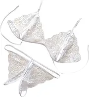[Generic] Women Sexy Lace Bra and Briefs Set, Crotchless Lingerie Thong Nightwear, Sheer Underwear Sleepwear