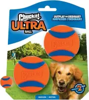 BRAND NEW Chuckit Ultra Dog Fetch Pet Ball Medium 2.5" 2 Pack Orange/Blue AU