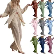 Women Ladies 2 Piece Retro Plus Size And Shirt Suit High Waist Slacks Suit Top