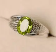 925 Silver Real Peridot Ring For Men's Solitaire Ring Size 7.5 To 8 US Certified