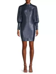 Aidan Mattox Women's Mock neck Long Sleeve Blue Black Dress Size 8 Msrp$175