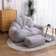 TOOPYW Bean Bag Chair Cover Sofa Cover (No Filler) with Foot Stool for Teens, Sofa Lazy Sack Adults to Gaming, Reading, and Watching TV Soft Beanbag Chair,Gray