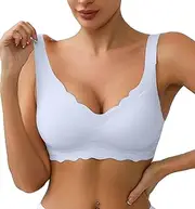 [BEINF] Bra Women's Wireless Seamless No Underwire Support Soft V-Neck Push Up Everyday Bra Full Cover Floral Print Bralettes Adjustable T-Shirt Bra