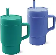 DLOCCOLD Silicone Straw Cup, Adorable Miniature Tumbler with Spill Proof Straw Handle, Tumbler Cup, 10oz, Easy to Clean