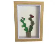 Pebble & Seaglass Art Handcrafted ''Flowering Cacti''