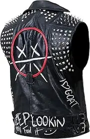 [LeatherJunction] Mens Watch Dog Cosplay Formal Biker Outerwear Genuine Leather Game Motorcycle Vest