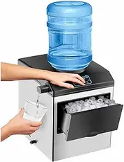 Costway 2-in-1 Countertop Ice Maker & Chilled Water Dispenser, 22KG Daily Ice, 2.2KG Ice Storage, Extendable Water Spout, Stainless Steel