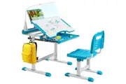 Giantex Kids Desk and Chair Set Height Adjustable Kids Study Table Set w/LED Light & Tilted Tabletop Children Desk Blue