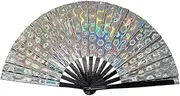 [AEIOFU] Dance Fan Silver Color PVC Foldable Fans for Line Dancing, Tai Chi, Kung Fu, Gifts, with Bamboo Ribs