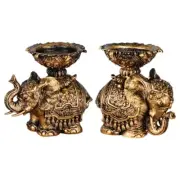 2Pcs Antiqued Elephant Statue Holder Vintage Embossed Elephant Sculpture
