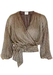 Forte_forte Gold Metallic-weave Draped Wrap top - 2 2