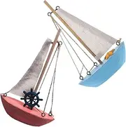 HOOTNEE Miniature Mediterranean Sailing Ship Wooden Model Decor for Living Room
