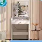 Bedroom Vanity Dressing Makeup Table Set With LED Lighted Dresser Desk Drawer