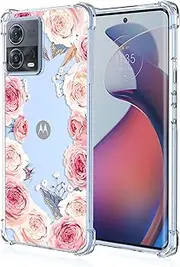 [RRXSYXL] for Moto S30 Pro Case,Moto Edge 30 Fusion Phone Case with Clear Floral Pattern,Shockproof Protection Soft TPU Case for Motorola S30 Pro,Motorola Edge 30 Fusion,Pink Floral