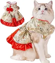 New Year Cat Dress Costume Fortune Cat Cheongsam Outfit Chinese Style Pet Skirt Costume of The Tang Dynasty Tassel Coat for Cats Small Dogs