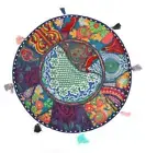 22" Embroidered Round Floor Pillow/Cushion Cover/Bean Bag With Patchwork Blue