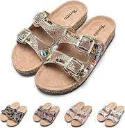 [Torotto] Women's Mules, Fashionable Sandals, Metallic Slippers with Adjustable Straps, Thickened Base, 89 Brown, 11 AU