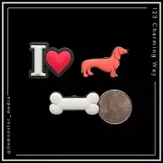 SET of 3 Shoe Charms for Crocs DACHSHUND Dog Bone I ❤️ Encanto del Zapato Perro