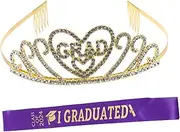 [VERDANVERSE] 1 Set Graduation Crown Headband and Sash for Women Crown Tiara with Deep Sash for Graduation Parties and Celebrations Stylish Headpiece for Special Occasions