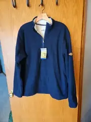 Orvis Mens L Navy Blue Pullover Quarter Zip Sherpa Lined Sweater Pockets New