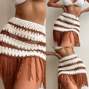 Women Color-Block Beach-Skirt Crochet Swimwear Up Tassels Beach-Cover Up