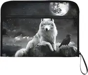 YMXFXP Wolf Black White Raven Expandable Filing Folder, 13-Pocket Funny Cute Design with Sticky Labels, A4 Letter Size Document Organizer for Office, School, Boys, Girls