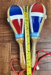 Mini Maracas With Dominican Republic Flag Design Maracas De Cuero Mini 8.5”.