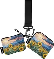 [XYMZR] Mini Zip Around Wristlet keychain Wallet Sunflower Field Sun for Women Personalized Pattern Detachable Dual Pouch Wristlet Portable Wallet Phone Coin Purse, Multi-colored, One Size