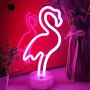 JYWJ Flamingo Neon Sign with Holder Base,USB or 3-AA Battery Powered Neon Light,LED Desktop Wall Decoration,Various Parties,Decoration of Business Premises (Pink)