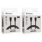 2PK Verbatim HDMI 4K Full HD 1.4b Display TV/Console High Speed Cable 1m - Black