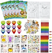 Cinrobiye 110 Pcs Jungle Safari Party Favors Bulk, Zoo World Wild Animal Party Supplies Coloring Books Stacking Crayons Stampers Goodie Bag Fillers, Safari Birthday Classroom Rewards Prizes