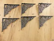 6 Cast Iron Shelf Brackets New Old Style Rustic 7.5" x 6.25" Corbels Book Wall