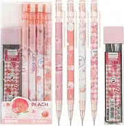 Molain Cute Mechanical Pencil Set, 4PCS Pink Peach Mechanical Pencils 0.5mm with 100PCS HB Pencil Refills School Office Supplies Aesthetic Mechanical Pencils for Girls Writing Drawing Sketching