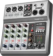 Aveek 5-Channel Audio Mixer, Sound Board Mixing Console with USB Bluetooth Reverb Delay Effect, Input 48V Phantom Power Stereo DJ Mixers for Recording, Live Streaming, Podcasting,AK-70