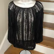 POOF Boutique Club See Thru Sheer Lace Balloon Sleeve top NEW BID 4 CHARITY❤️338