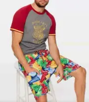 PETER ALEXANDER MENS HARRY POTTER HOGWARTS TOP + SHORTS SET SIZE L RRP $149.9