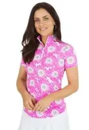 NWT Ladies IBKUL RUTHIE HOT PINK Short Sleeve Mock Golf Shirt M & L
