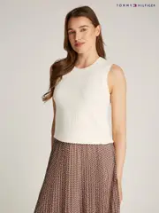 Tommy Hilfiger Natural Slim Wool Cable Crew Neck Tank Top Jumper (AM4964) | $277