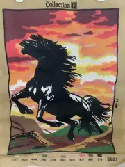 Large Collection D'Art Vintage Tapestry Canvas 60x80cm Black Horse