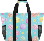 [sanluoli] Storage Bags Collapsable Beach Bags With Pockets with Handles Cars Tote Bag, Lovely Colorful Macaron Dessert Flowers, 1 size