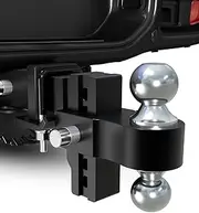 Adjustable Trailer Hitch, Fits 2 inch Receiver, 4 inch Drop/Rise Aluminum Drop Hitch, 12500LBS GTW, 2” & 2-5/16” Dual Ball, Ball Mount for Truck with Anti-Theft Hitch Locks, Hitch Tightener, Black