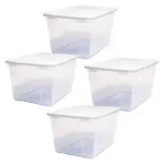 HOMZ 56-Quart Clear Stackable Plastic Storage Containers, White Lid, 4 Pack